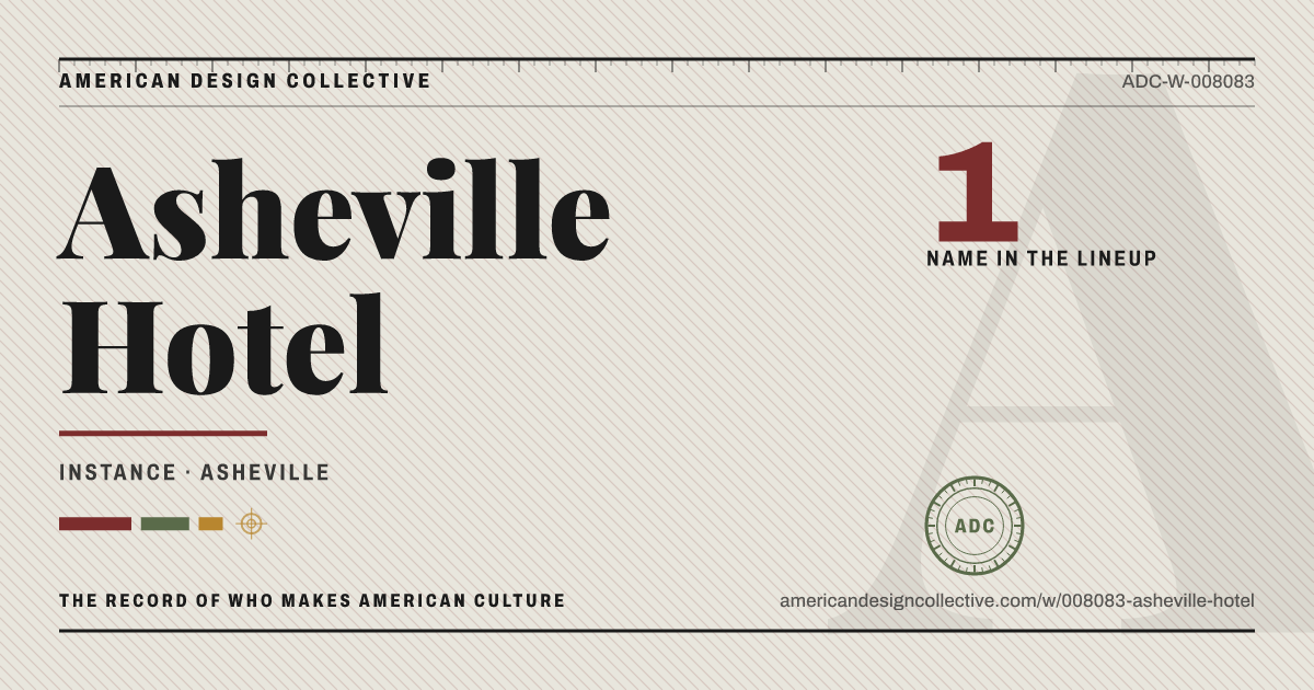 Registry card for Asheville Hotel: the ADC seal, Asheville Hotel, and how much is on record.