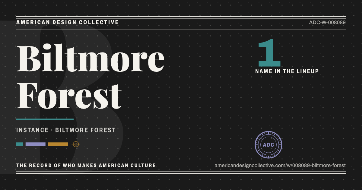 Registry card for Biltmore Forest: the ADC seal, Biltmore Forest, and how much is on record.