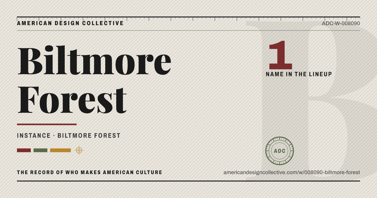 Registry card for Biltmore Forest: the ADC seal, Biltmore Forest, and how much is on record.