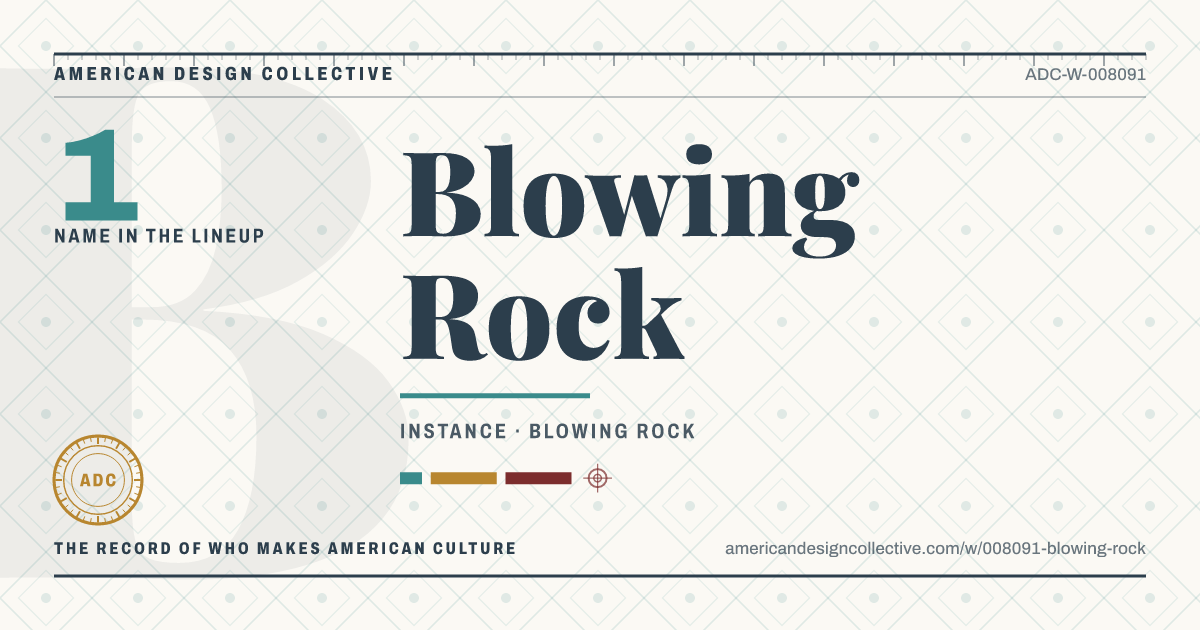 Registry card for Blowing Rock: the ADC seal, Blowing Rock, and how much is on record.