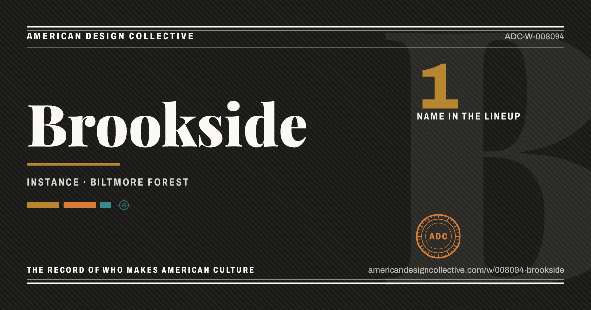 Registry card for Brookside: the ADC seal, Brookside, and how much is on record.