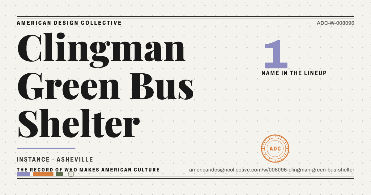 Registry card for Clingman Green Bus Shelter: the ADC seal, Clingman Green Bus Shelter, and how much is on record.