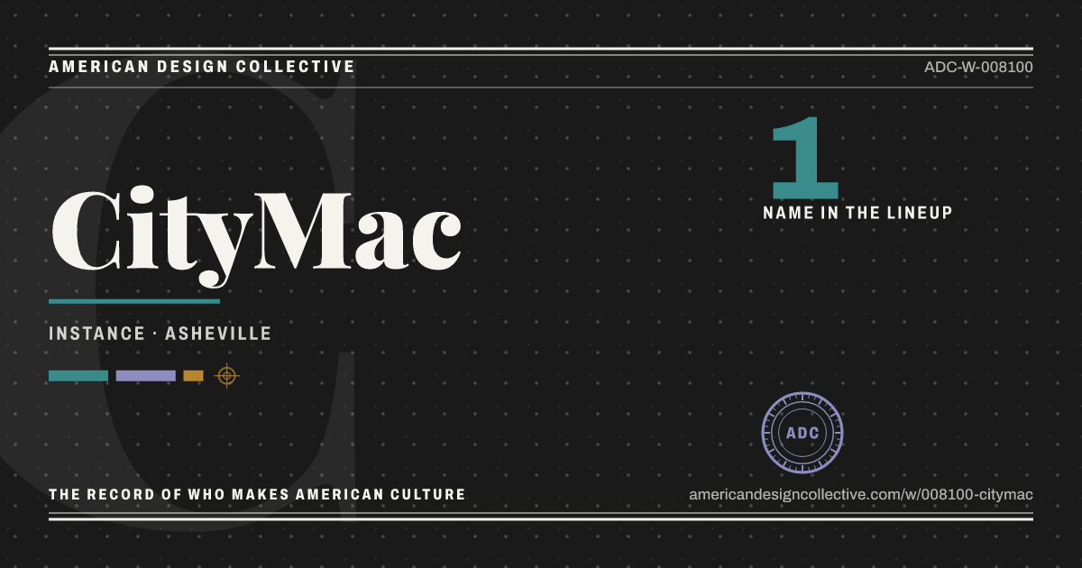 Registry card for CityMac: the ADC seal, CityMac, and how much is on record.