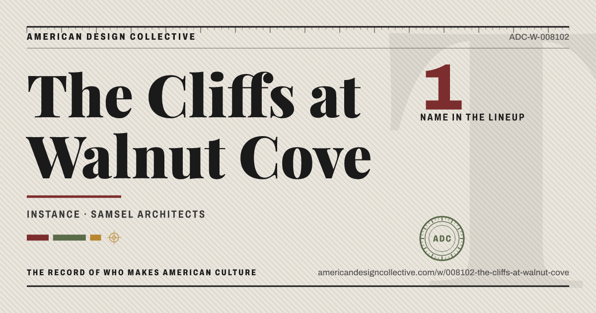 Registry card for The Cliffs at Walnut Cove: the ADC seal, The Cliffs at Walnut Cove, and how much is on record.