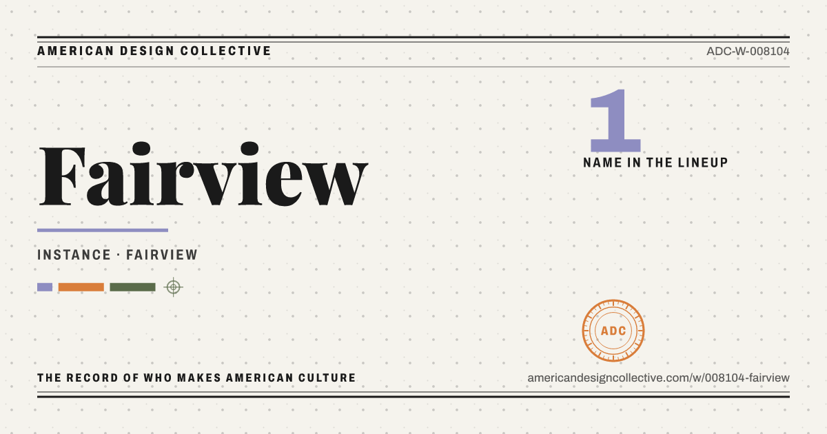 Registry card for Fairview: the ADC seal, Fairview, and how much is on record.