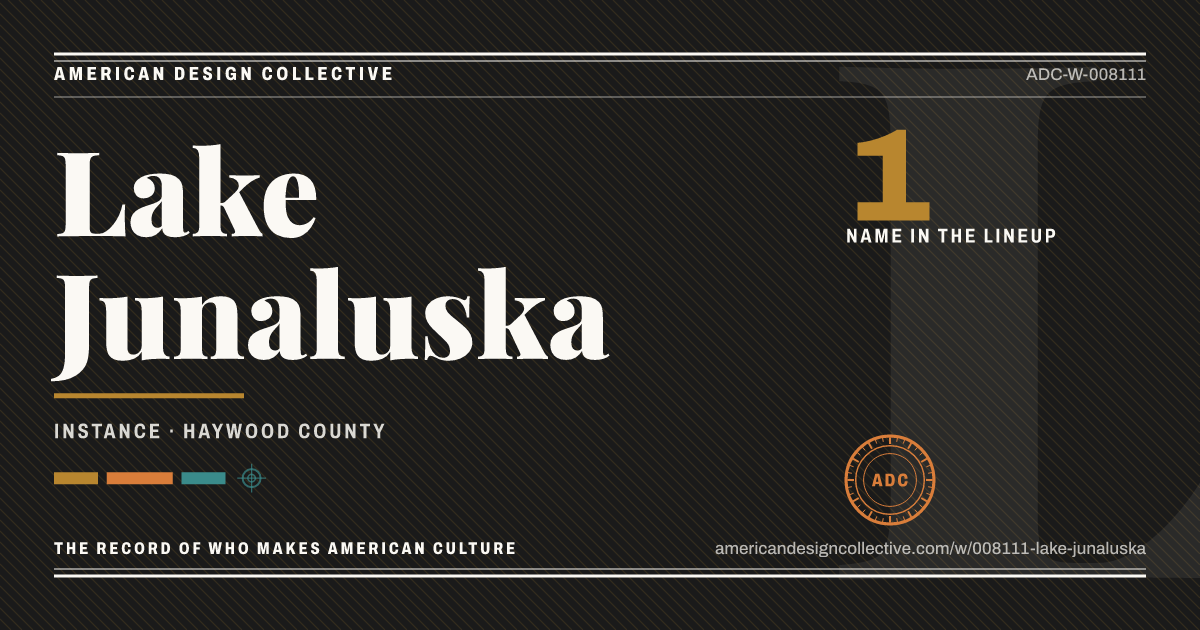 Registry card for Lake Junaluska: the ADC seal, Lake Junaluska, and how much is on record.