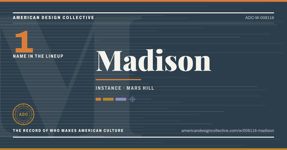 Registry card for Madison: the ADC seal, Madison, and how much is on record.