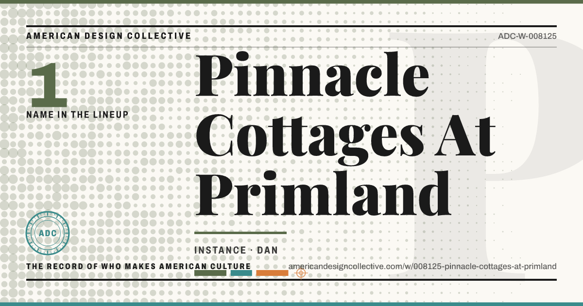 Registry card for Pinnacle Cottages At Primland: the ADC seal, Pinnacle Cottages At Primland, and how much is on record.