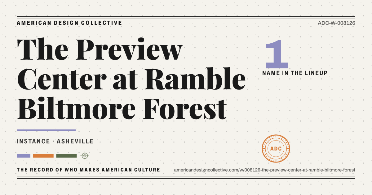 Registry card for The Preview Center at Ramble Biltmore Forest: the ADC seal, The Preview Center at Ramble Biltmore Forest, and how much is on record.