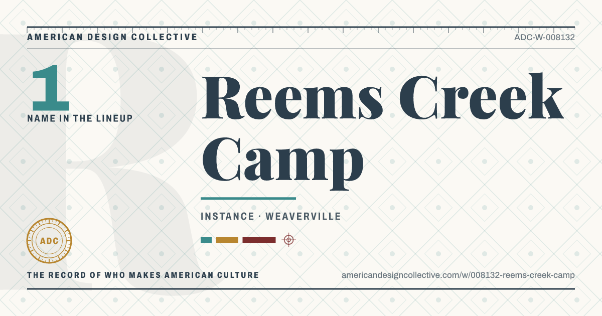 Registry card for Reems Creek Camp: the ADC seal, Reems Creek Camp, and how much is on record.
