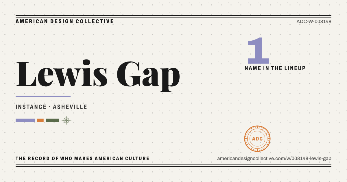 Registry card for Lewis Gap: the ADC seal, Lewis Gap, and how much is on record.