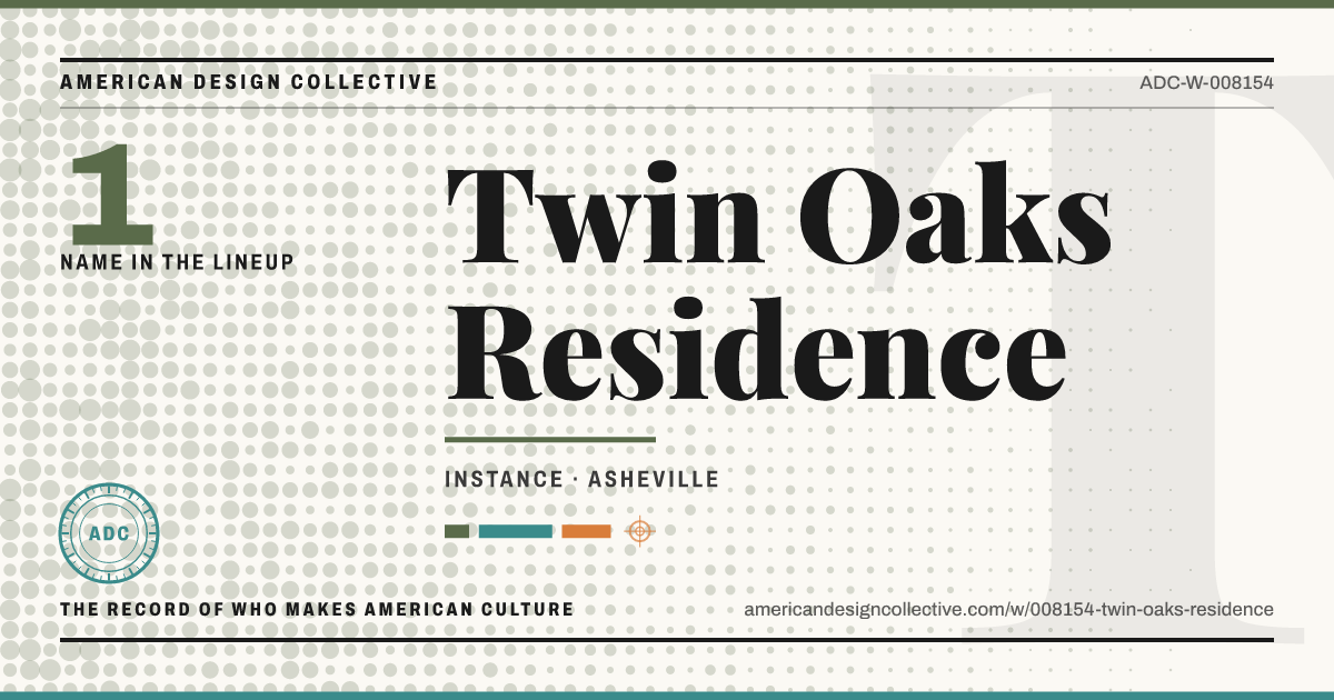 Registry card for Twin Oaks Residence: the ADC seal, Twin Oaks Residence, and how much is on record.