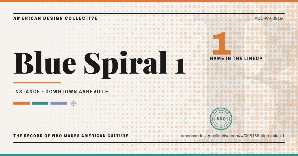Registry card for Blue Spiral 1: the ADC seal, Blue Spiral 1, and how much is on record.