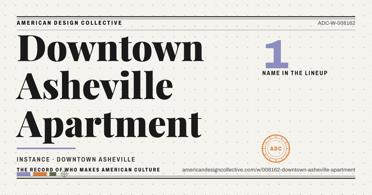 Registry card for Downtown Asheville Apartment: the ADC seal, Downtown Asheville Apartment, and how much is on record.