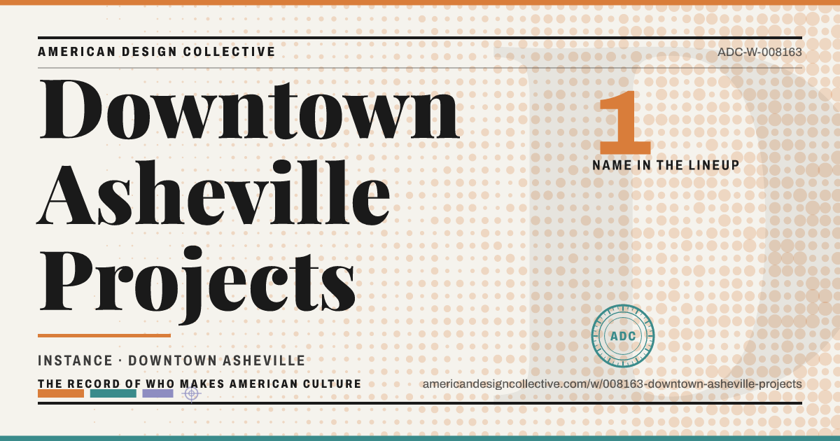 Registry card for Downtown Asheville Projects: the ADC seal, Downtown Asheville Projects, and how much is on record.