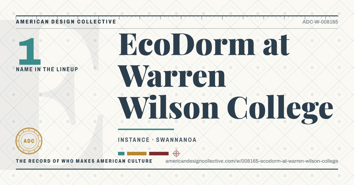 Registry card for EcoDorm at Warren Wilson College: the ADC seal, EcoDorm at Warren Wilson College, and how much is on record.