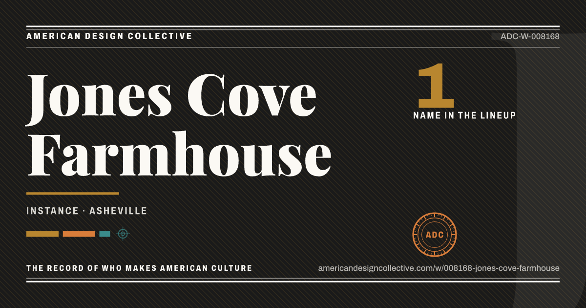 Registry card for Jones Cove Farmhouse: the ADC seal, Jones Cove Farmhouse, and how much is on record.