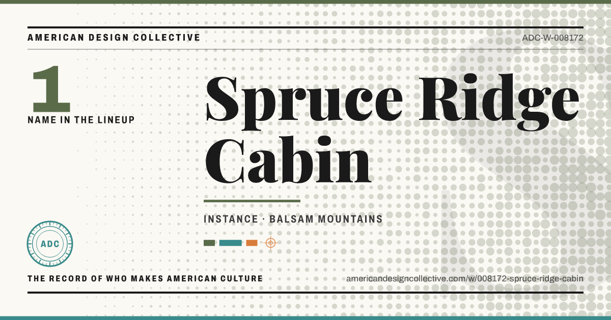 Registry card for Spruce Ridge Cabin: the ADC seal, Spruce Ridge Cabin, and how much is on record.
