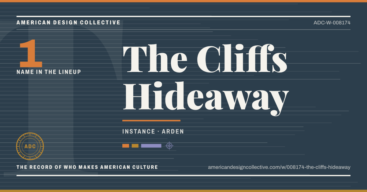Registry card for The Cliffs Hideaway: the ADC seal, The Cliffs Hideaway, and how much is on record.