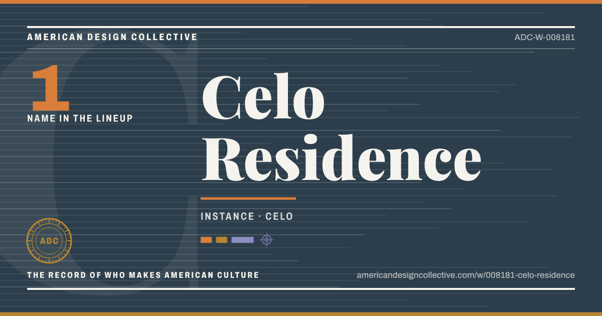 Registry card for Celo Residence: the ADC seal, Celo Residence, and how much is on record.