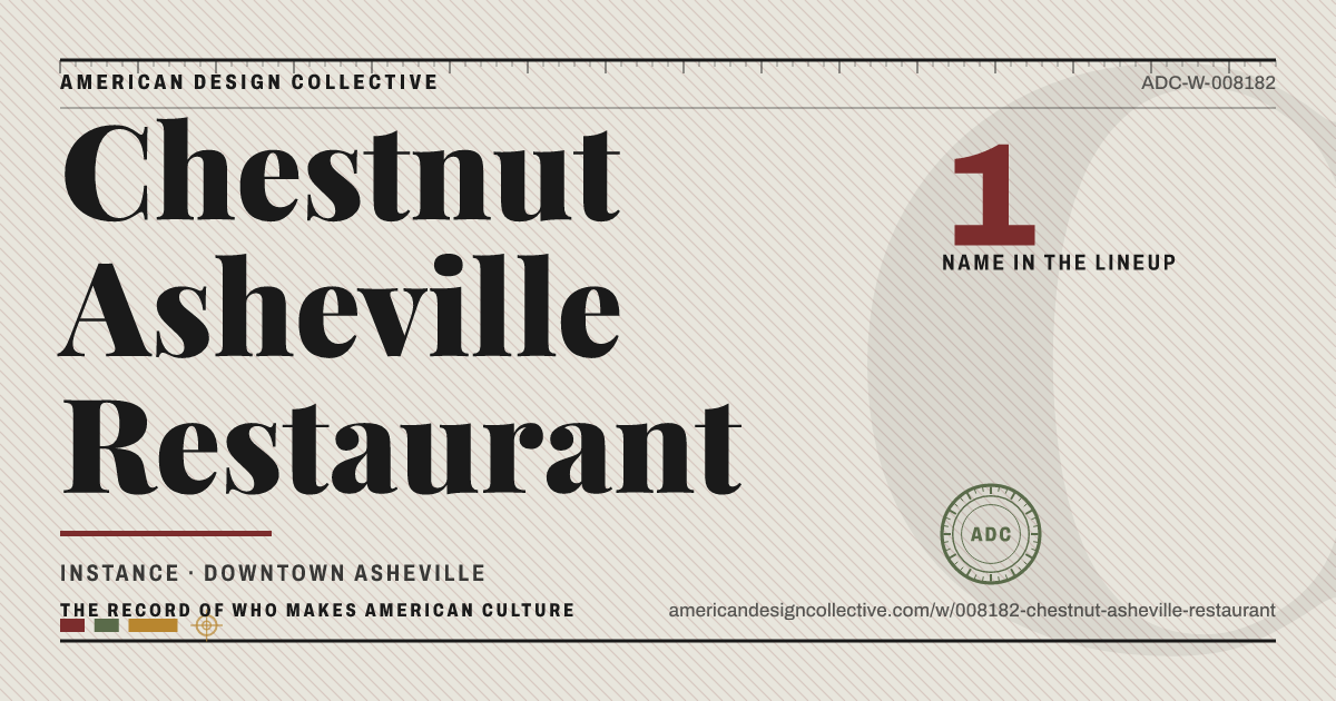 Registry card for Chestnut Asheville Restaurant: the ADC seal, Chestnut Asheville Restaurant, and how much is on record.