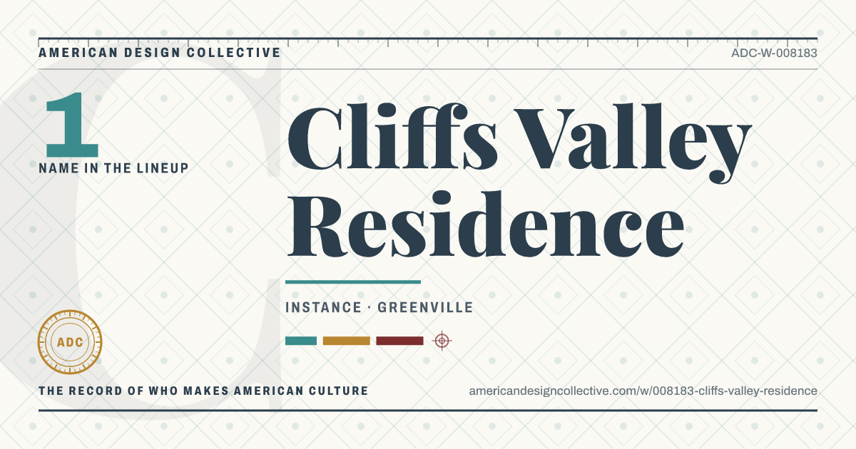Registry card for Cliffs Valley Residence: the ADC seal, Cliffs Valley Residence, and how much is on record.