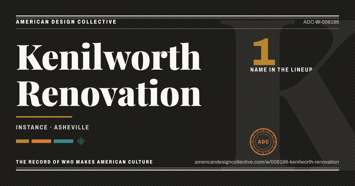 Registry card for Kenilworth Renovation: the ADC seal, Kenilworth Renovation, and how much is on record.