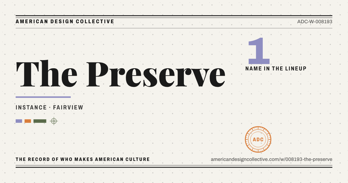 Registry card for The Preserve: the ADC seal, The Preserve, and how much is on record.