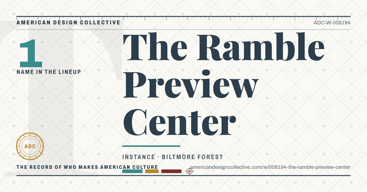 Registry card for The Ramble Preview Center: the ADC seal, The Ramble Preview Center, and how much is on record.