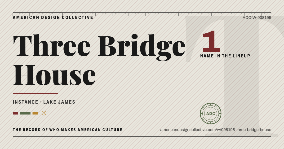 Registry card for Three Bridge House: the ADC seal, Three Bridge House, and how much is on record.
